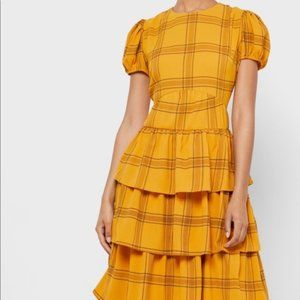 ENGLISH FACTORY Yellow Checkered Tiered Dress
